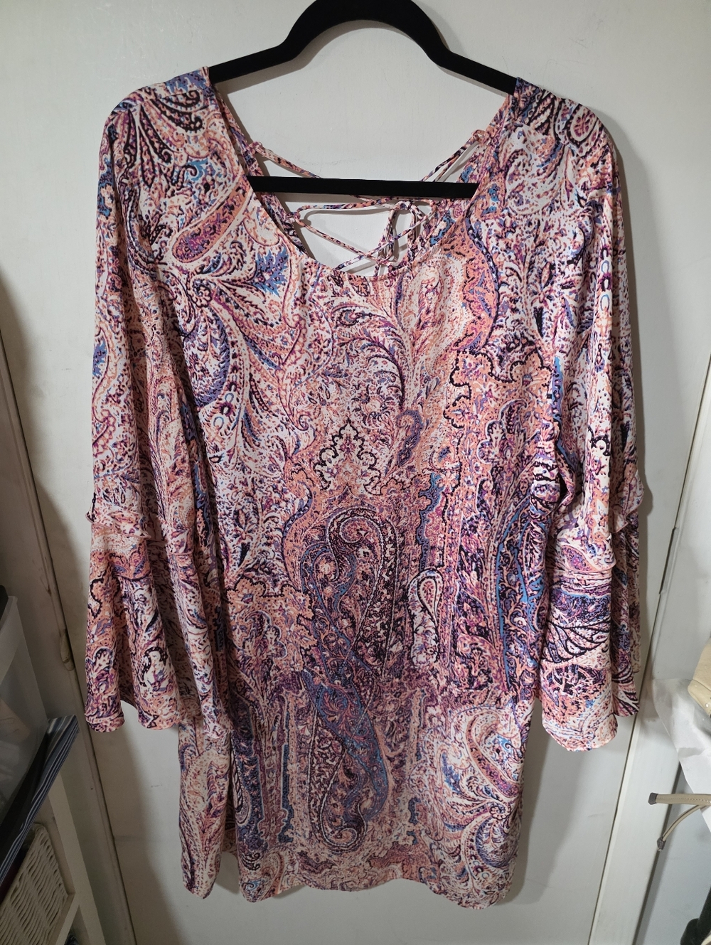 Boutique Plus Size 2X Flutter Sleeve Flowy Top Pink Floral